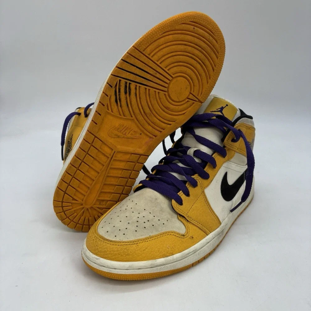 Jordan 1 SE Lakers Yellow Shoes Mens 9.5 Lace Up Mid Top Sneakers Skater y2k